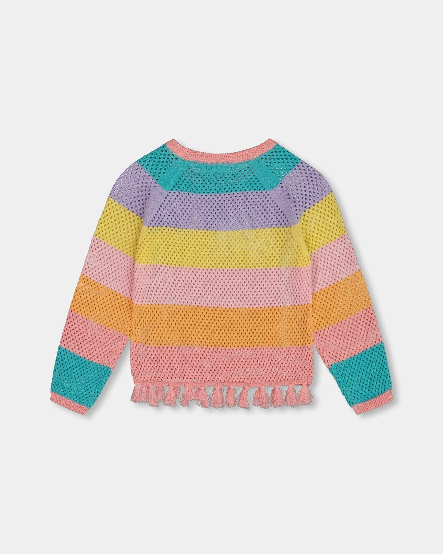 Cotton Sweater With Fringe Multicolor Stripes Girls Chunky Knit Sweater