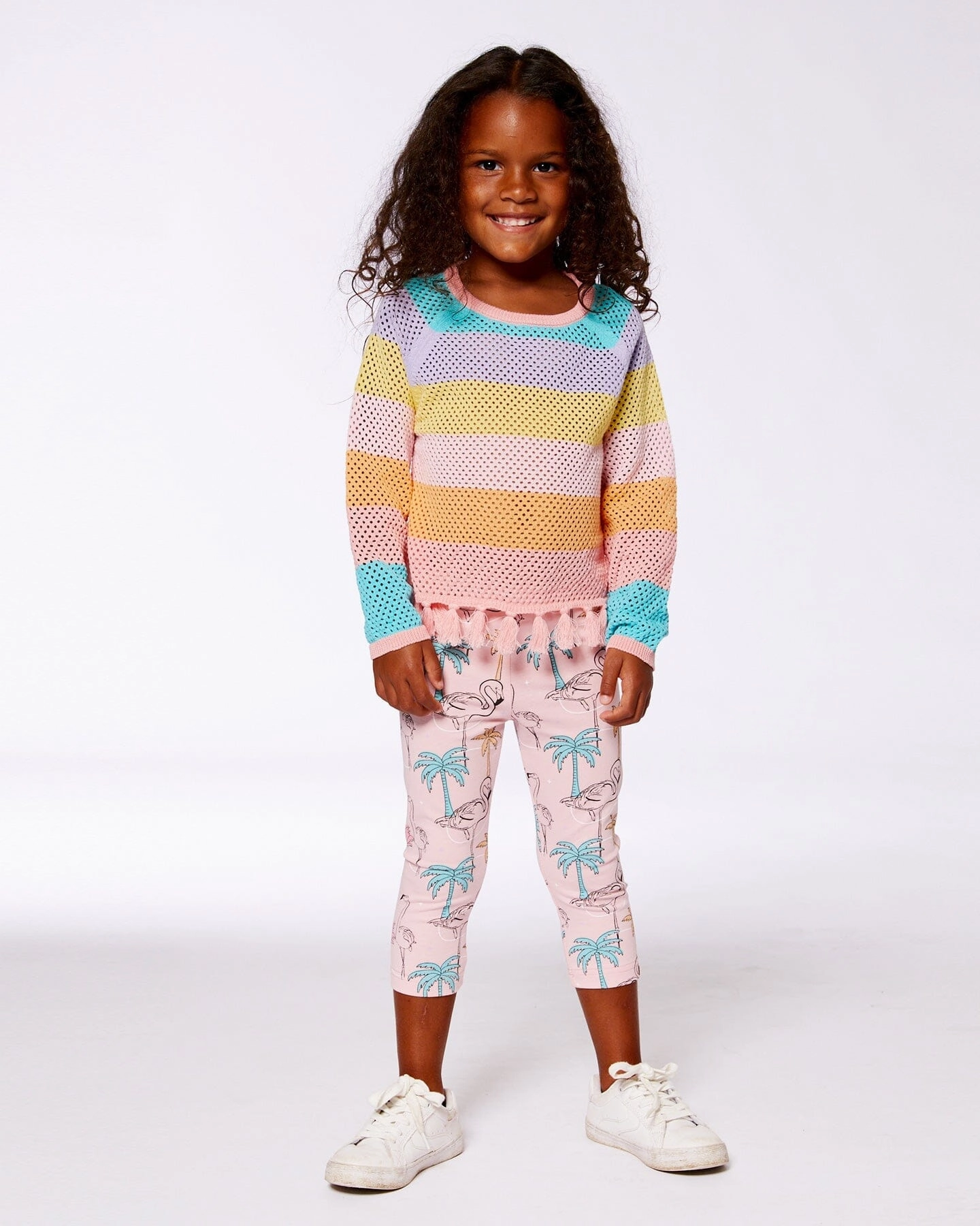 Cotton Sweater With Fringe Multicolor Stripes Girls Chunky Knit Sweater