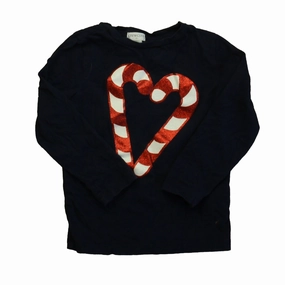 Crewcuts Girls Navy Candy Cane Long Sleeve T-Shirt ruffle tops girls, long sleeve tees girls