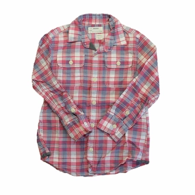 Crewcuts Girls Pink | Purple Plaid Button Down Long Sleeve ruffle tops girls, long sleeve tees girls