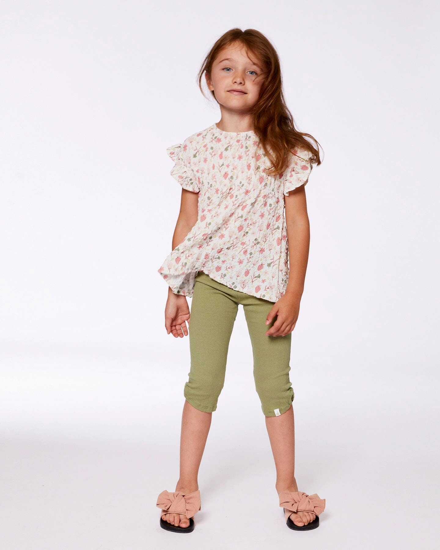 Crinkle Jersey Capri Legging Olive Green Girls Flared Leggings