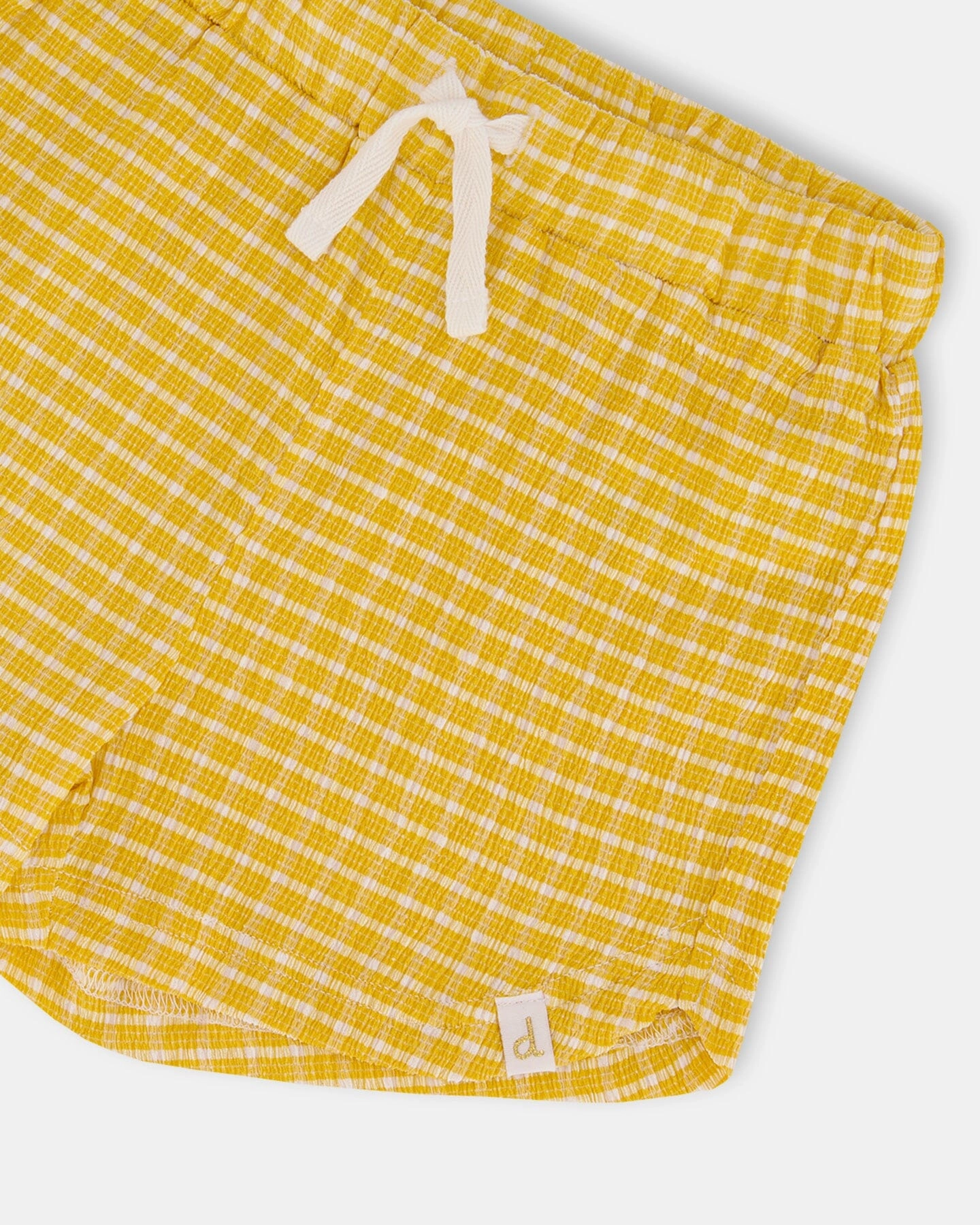 Crinkle Short Pale Yellow And White Girls Scallop Hem Shorts