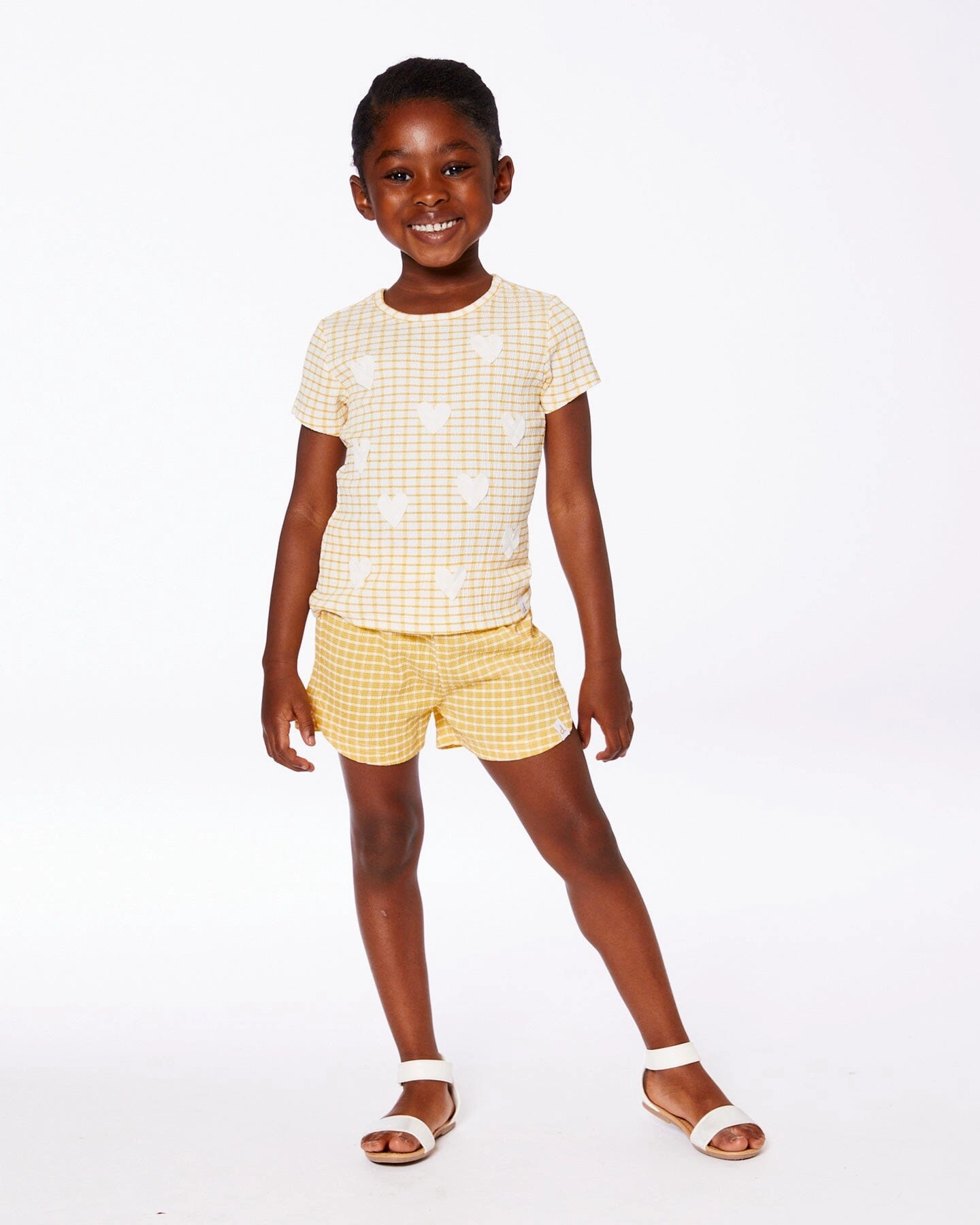 Crinkle Short Pale Yellow And White Girls Scallop Hem Shorts