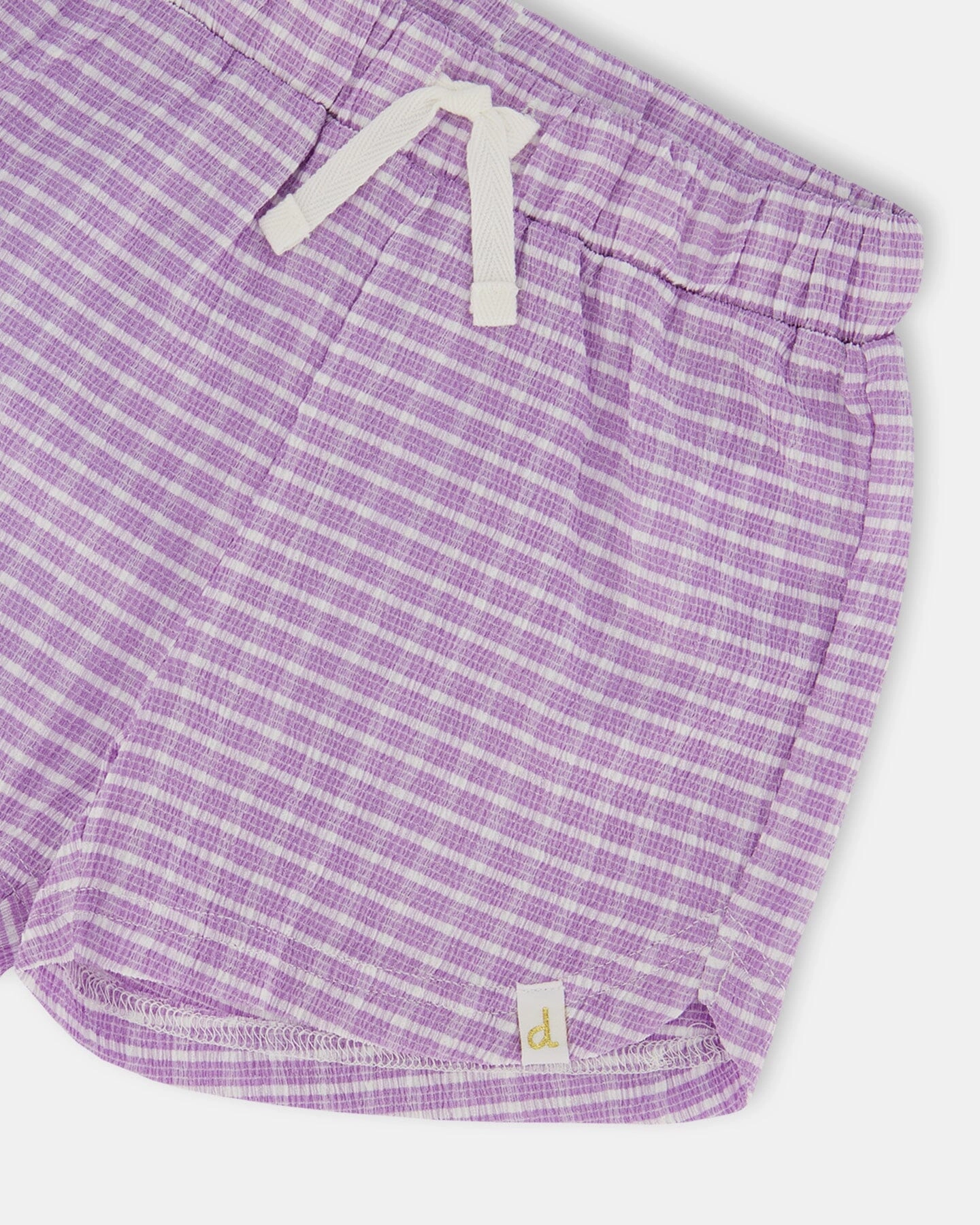 Crinkle Short White Checkered Lilac Girls Scallop Hem Shorts