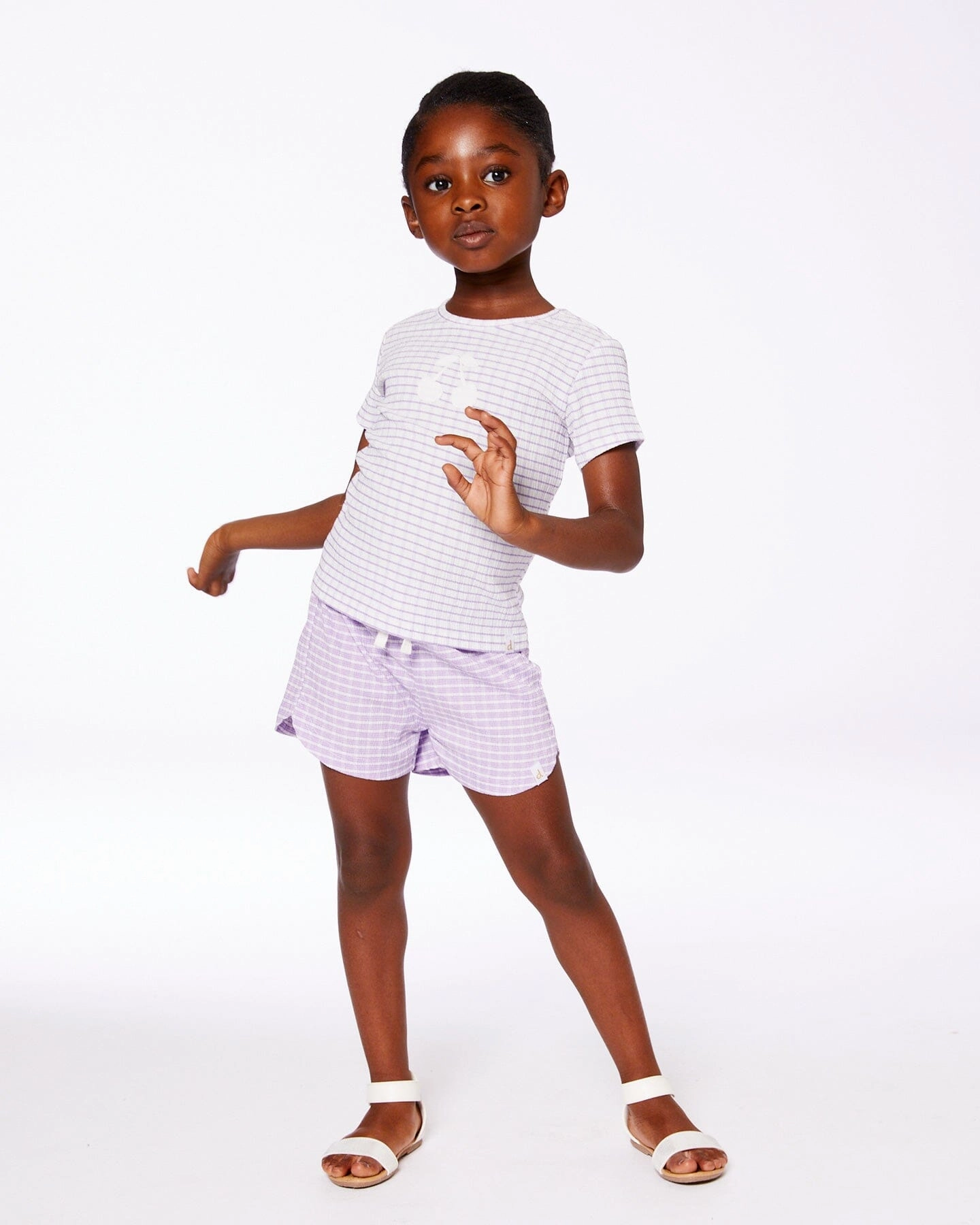 Crinkle Short White Checkered Lilac Girls Scallop Hem Shorts