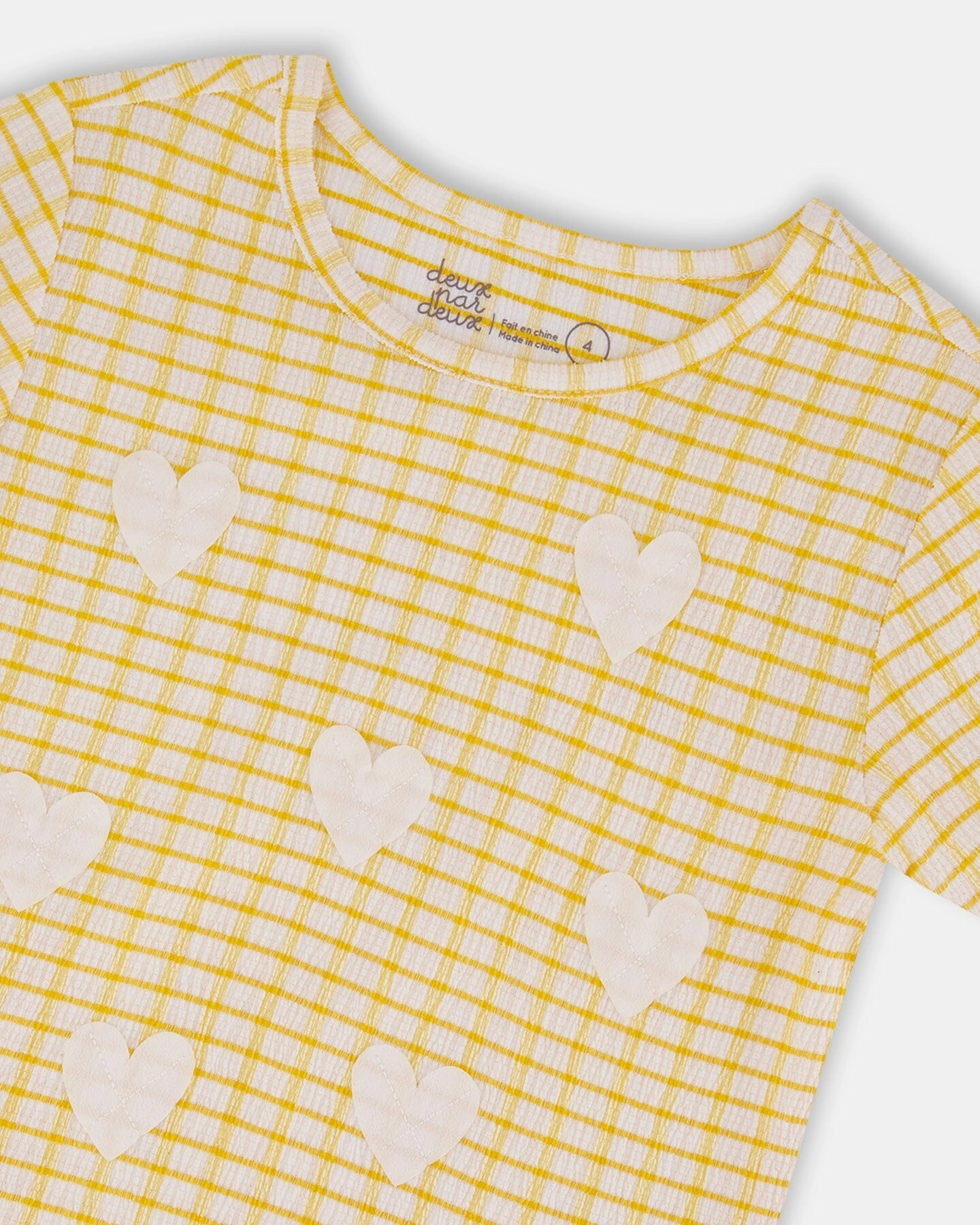 Crinkle Top With Applique Pale Yellow And White Girls Tunic Top