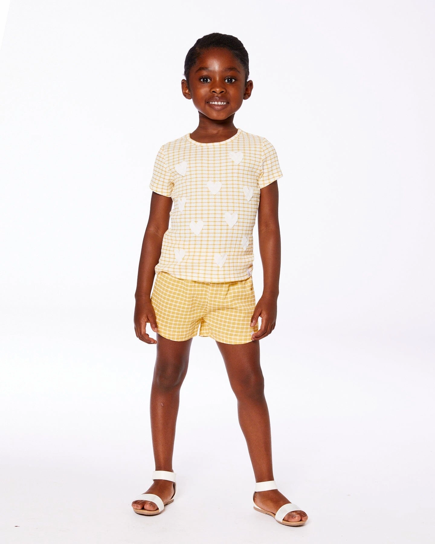 Crinkle Top With Applique Pale Yellow And White Girls Tunic Top
