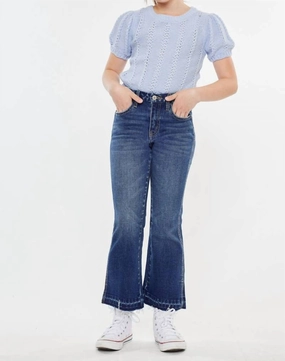 Crop Flare In Dark Wash girls bootcut jeans, stretch denim girls