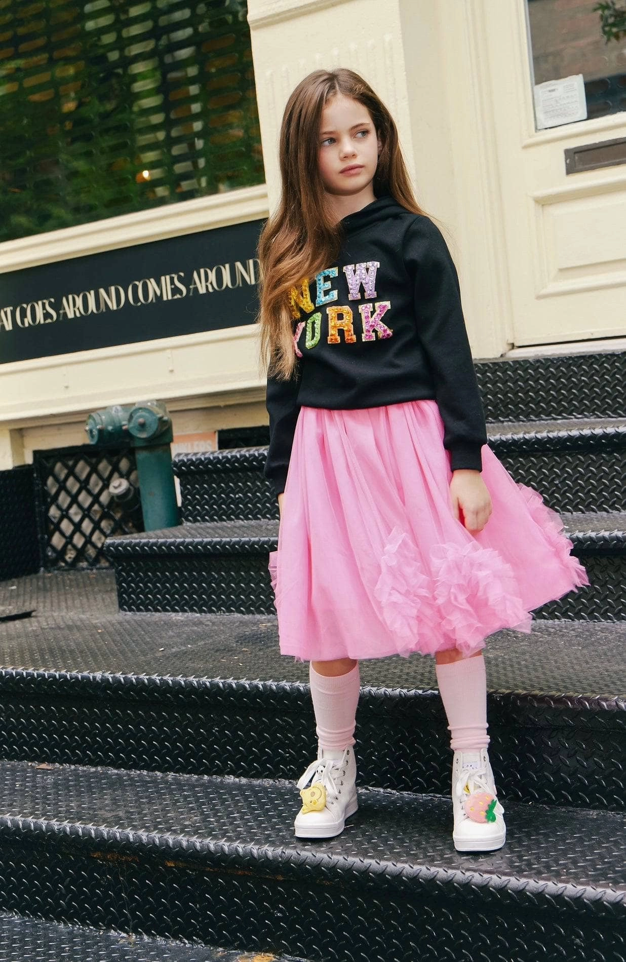 Crystal New York Hoodie Girls Chunky Knit Sweater