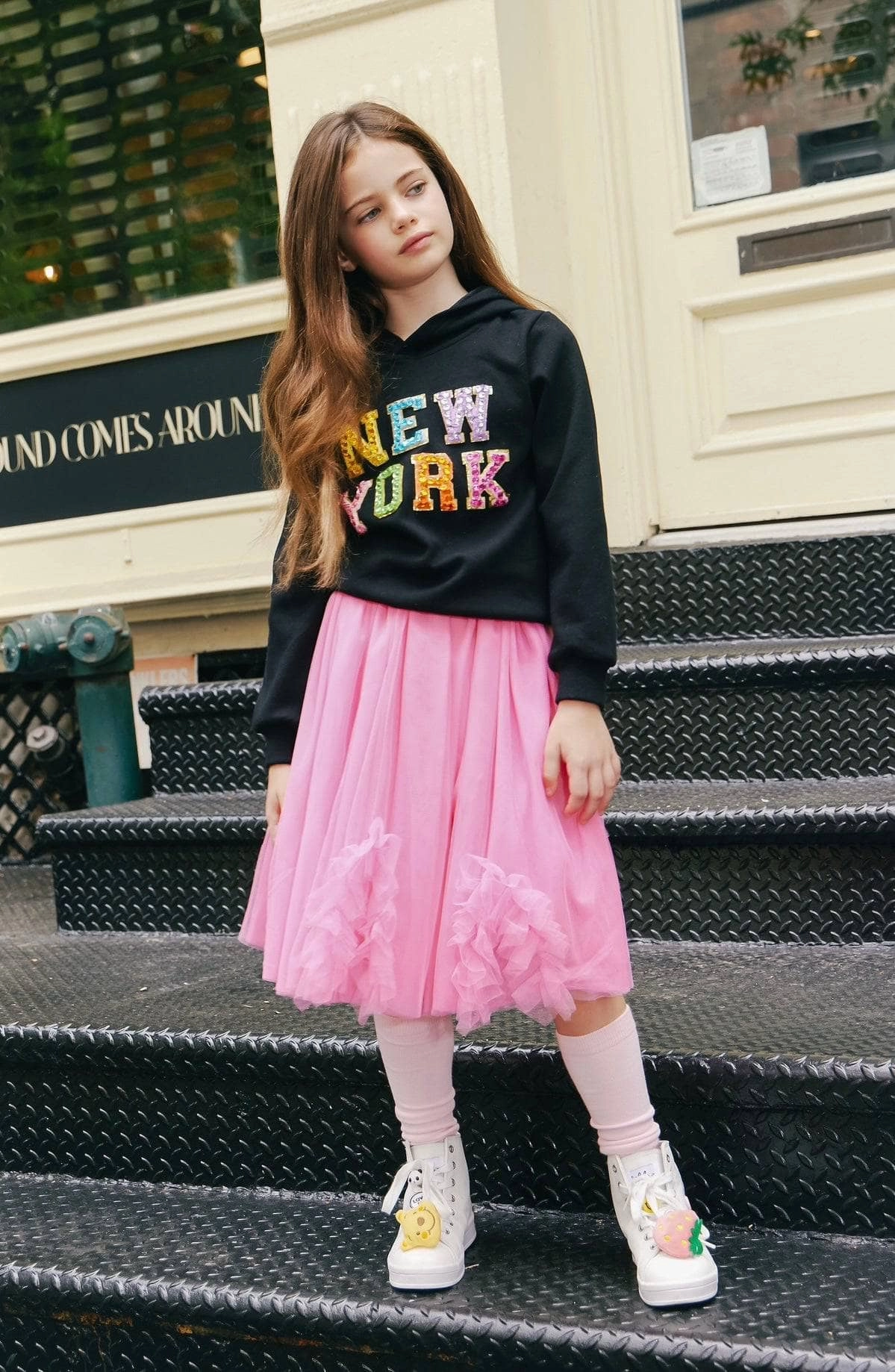 Crystal New York Hoodie Girls Chunky Knit Sweater