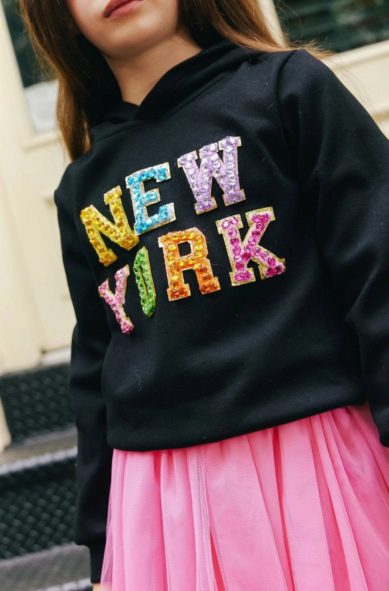 Crystal New York Hoodie Girls Chunky Knit Sweater