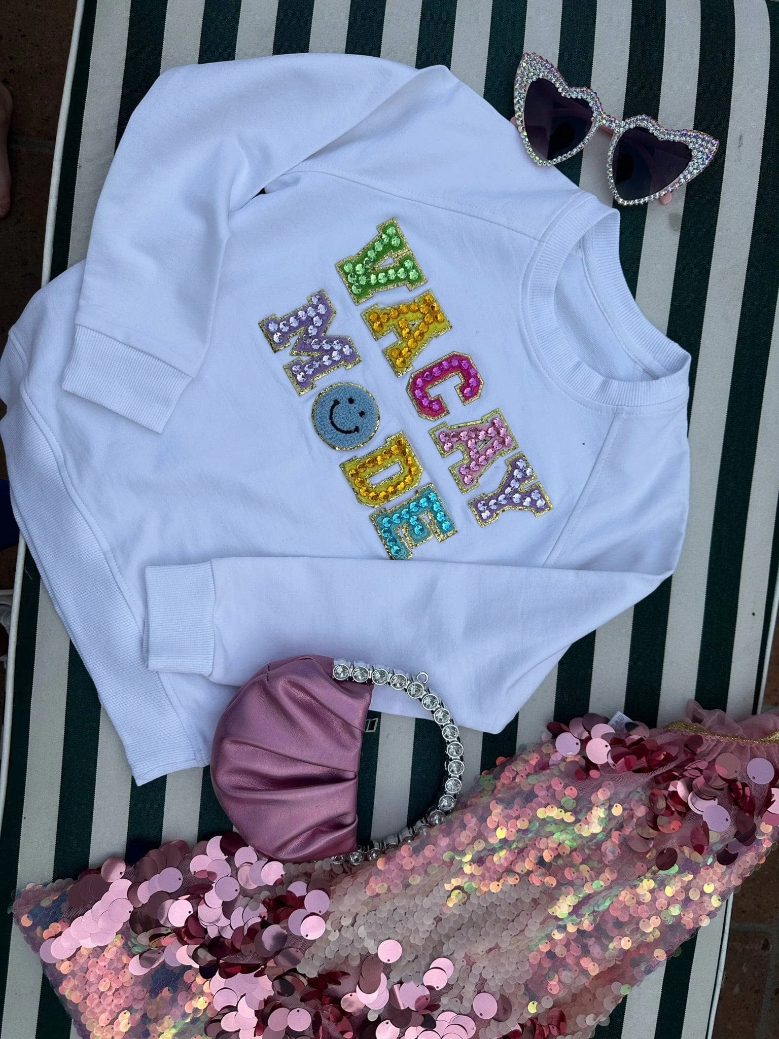 Crystal VACAY MODE Sweatshirt Girls Chunky Knit Sweater