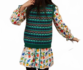 Dbardeur Pablo Fair Isle Sweater Vest In Green girls trench coats, waterproof jackets girls