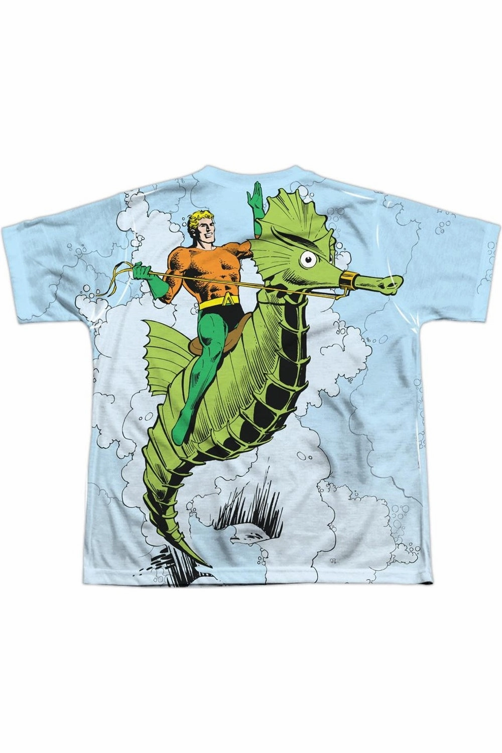 DC Comics Clasic Aquaman (Front/Back Print) Short Sleeve Youth Poly Crew Tee / T-Shirt Boys Henley T Shirt