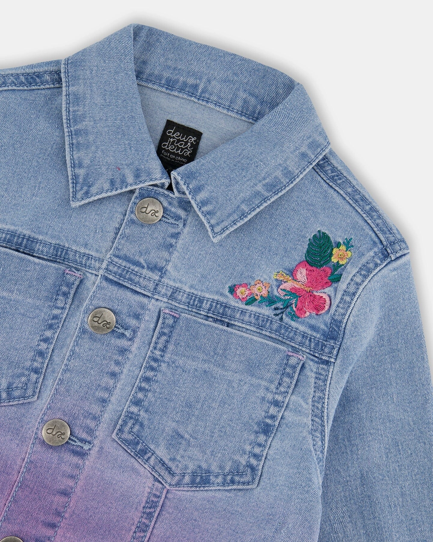Denim Jacket With Embroidery Floral Jeans Blue Girls Chunky Knit Sweater