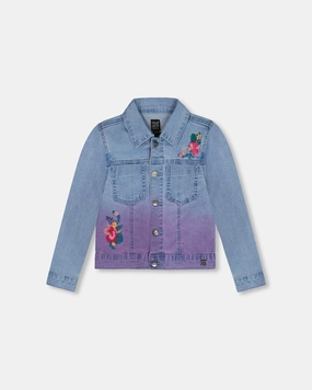 Denim Jacket With Embroidery Floral Jeans Blue girls knit pullovers, cardigan sweaters girls