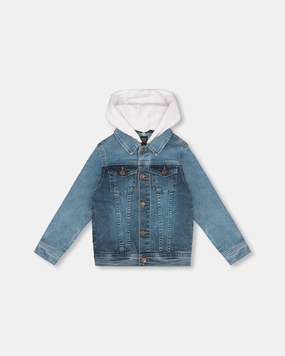 Denim Jacket With French Terry Hood White And Denim Blue winter jackets for boys, lightweight puffer boys