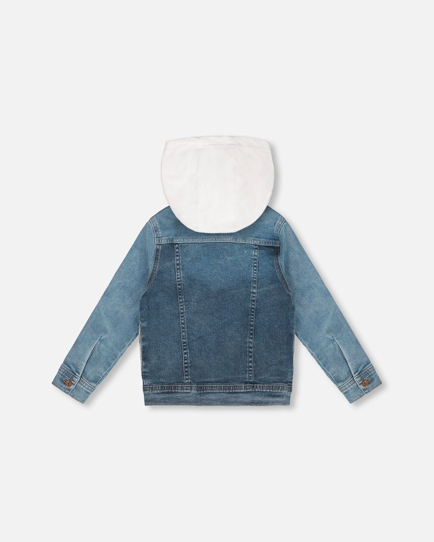 Denim Jacket With French Terry Hood White And Denim Blue Boys Waterproof Parka