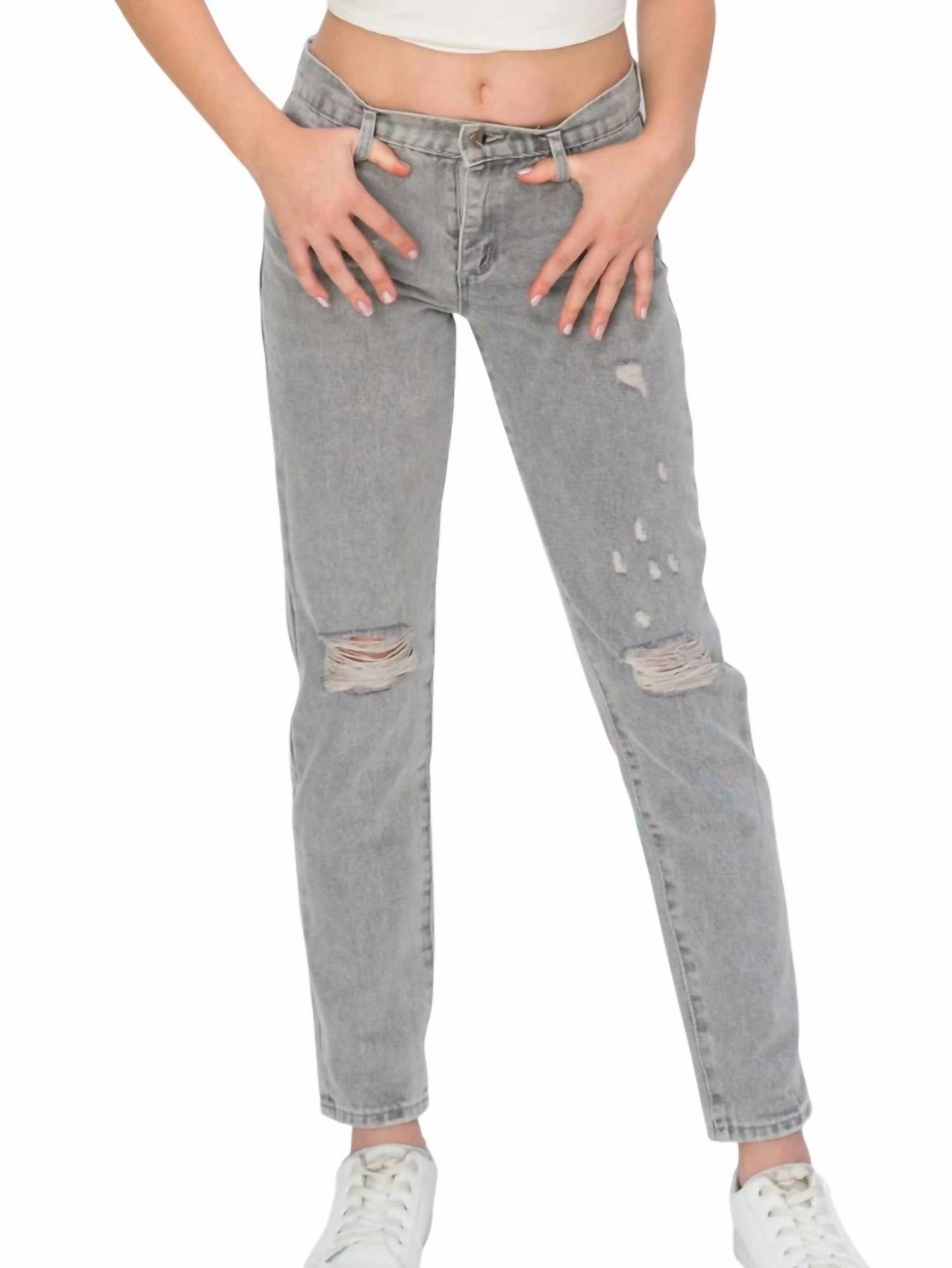 Distressed Hi-Rise Weekender Jeans In Grey Girls Ripped Skinny Jeans