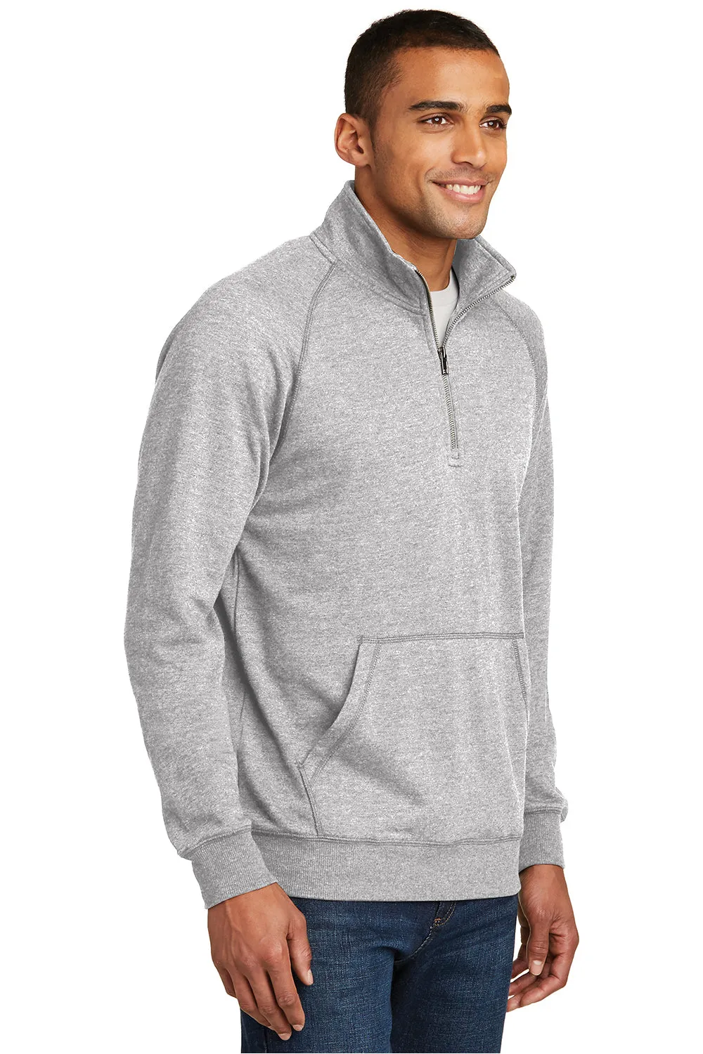 District Mens Fleece 1/4 Zip Sweatshirt w/ Pouch Pocket - Heather Grey  Buy new Clothing District