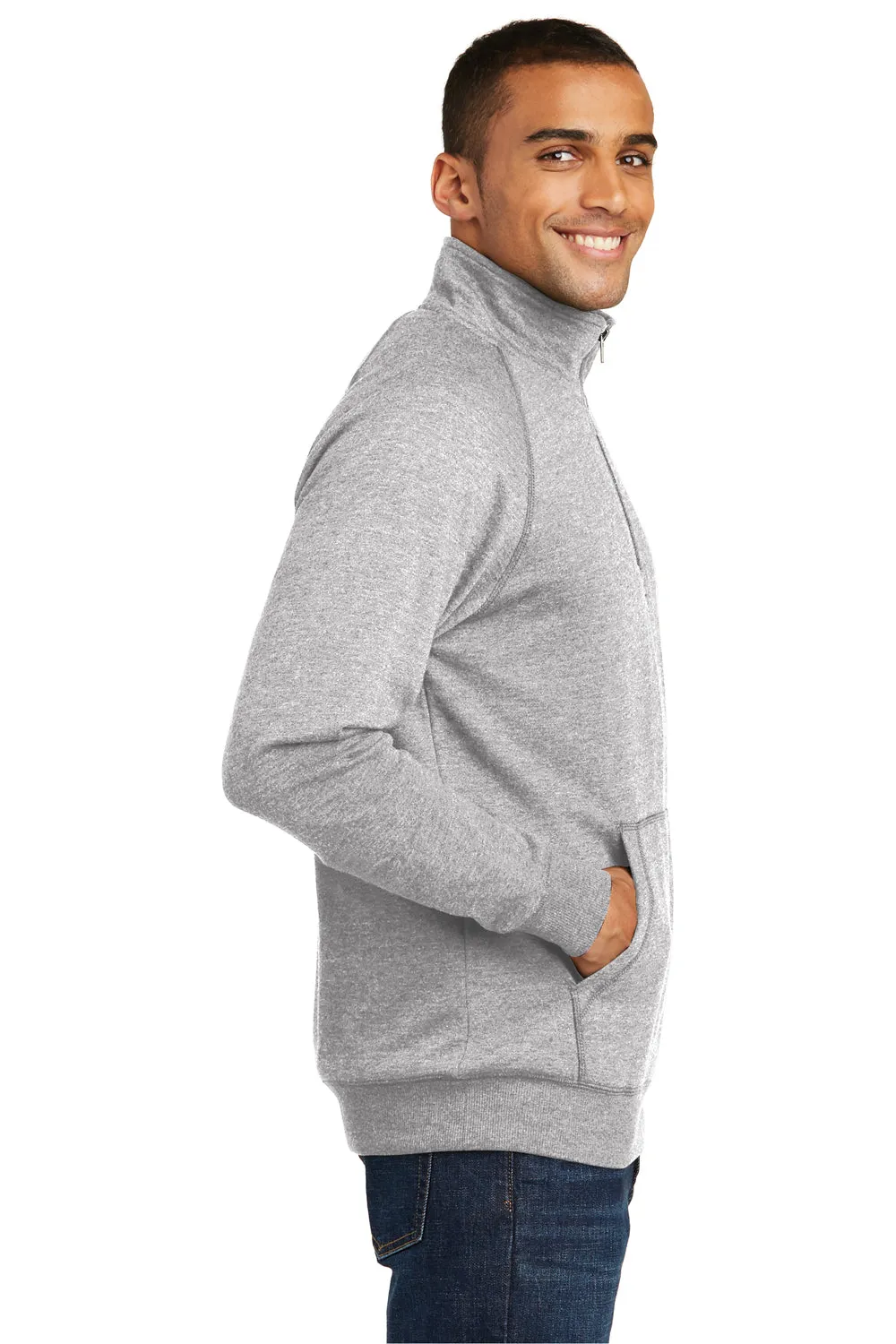 District Mens Fleece 1/4 Zip Sweatshirt w/ Pouch Pocket - Heather Grey  Buy new Clothing District