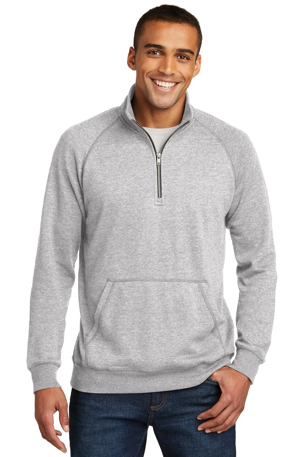 District Mens Fleece 1/4 Zip Sweatshirt w/ Pouch Pocket - Heather Grey  Buy new Clothing District