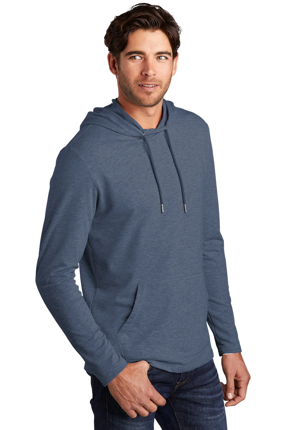 District Mens French Terry Hooded T-Shirt Hoodie - Washed Indigo Blue  Buy new Clothing District