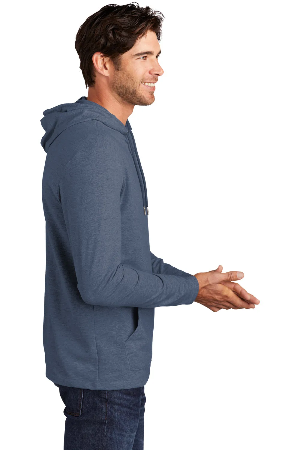 District Mens French Terry Hooded T-Shirt Hoodie - Washed Indigo Blue  Buy new Clothing District