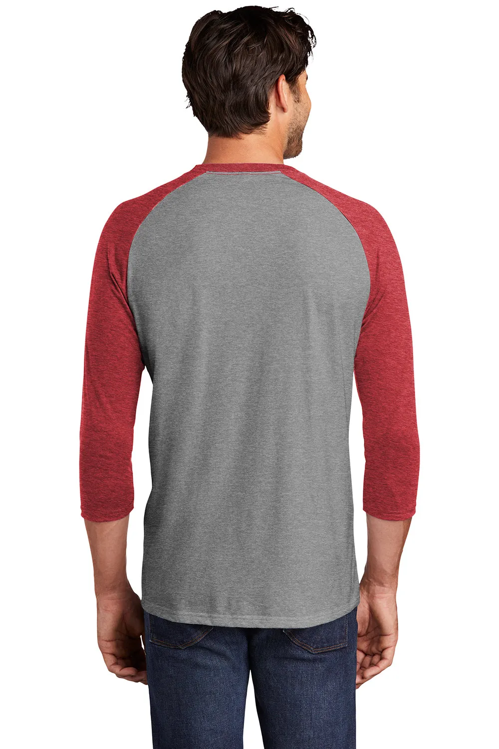 District Mens Perfect Tri 3/4 Sleeve Crewneck T-Shirt - Grey Frost/Red  Buy new Clothing District