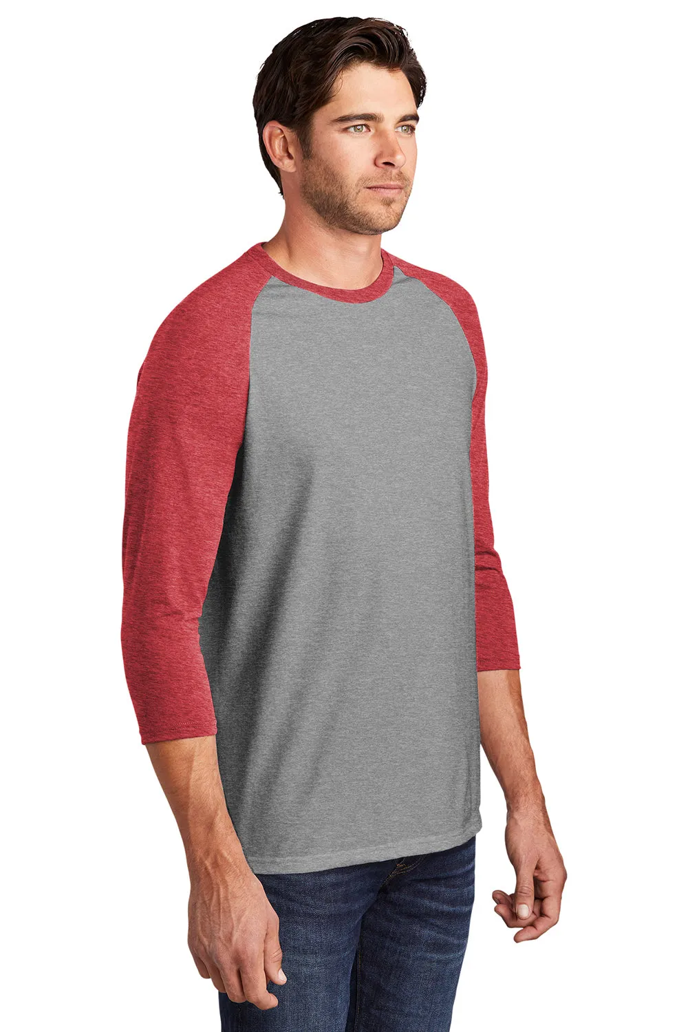 District Mens Perfect Tri 3/4 Sleeve Crewneck T-Shirt - Grey Frost/Red  Buy new Clothing District