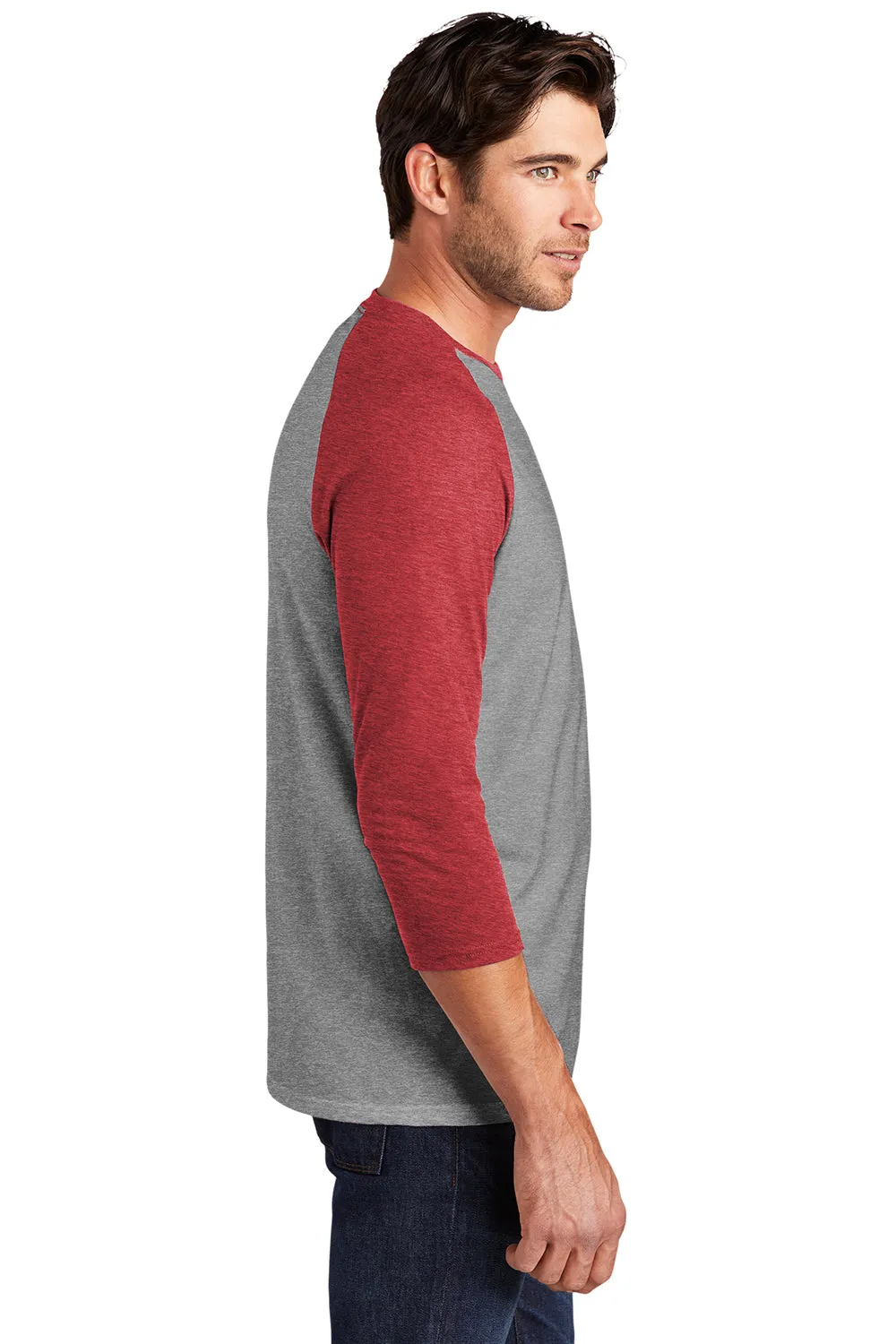 District Mens Perfect Tri 3/4 Sleeve Crewneck T-Shirt - Grey Frost/Red  Buy new Clothing District