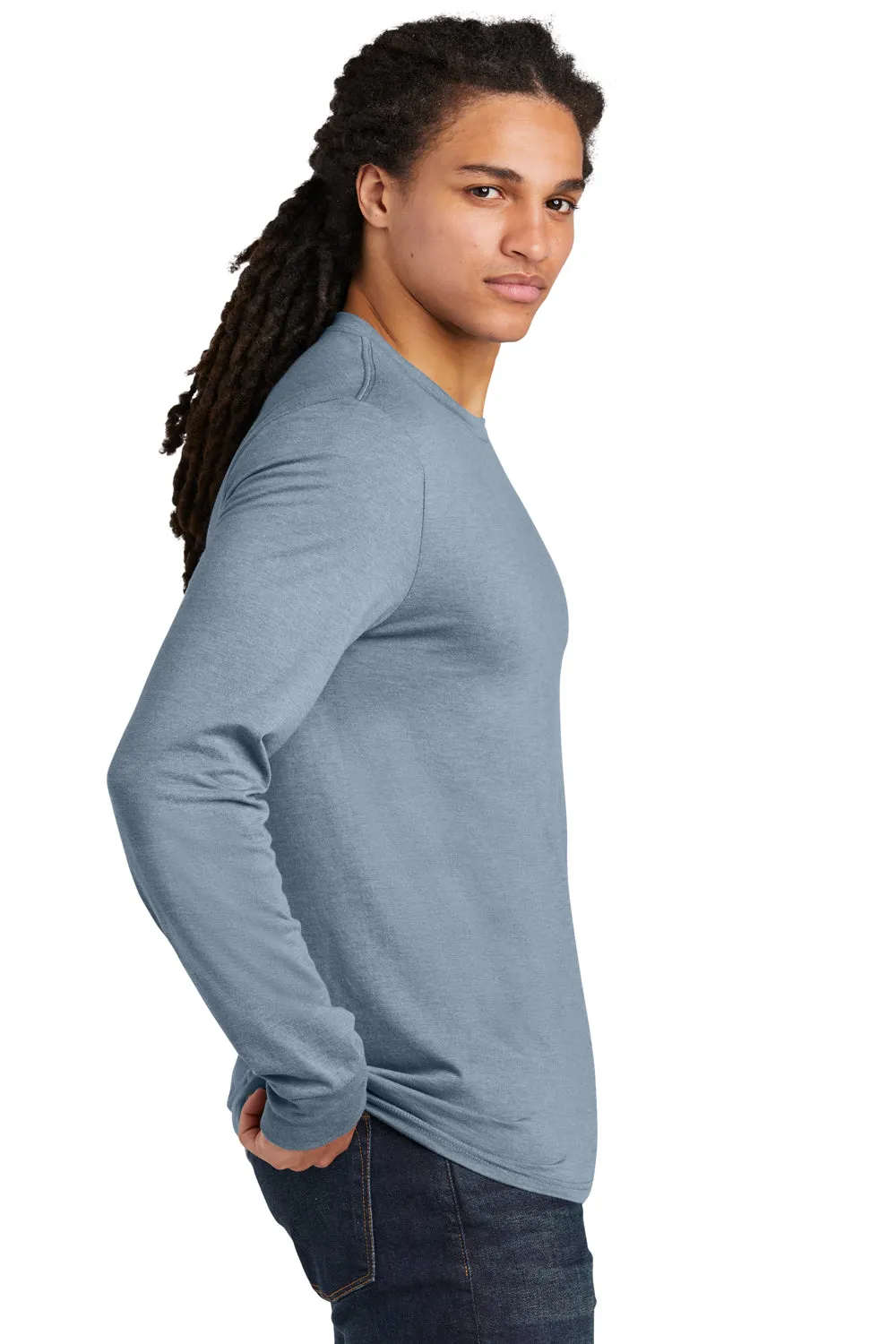District Mens Perfect Tri Long Sleeve Crewneck T-Shirt - Heather Flint Blue  Buy new Clothing District