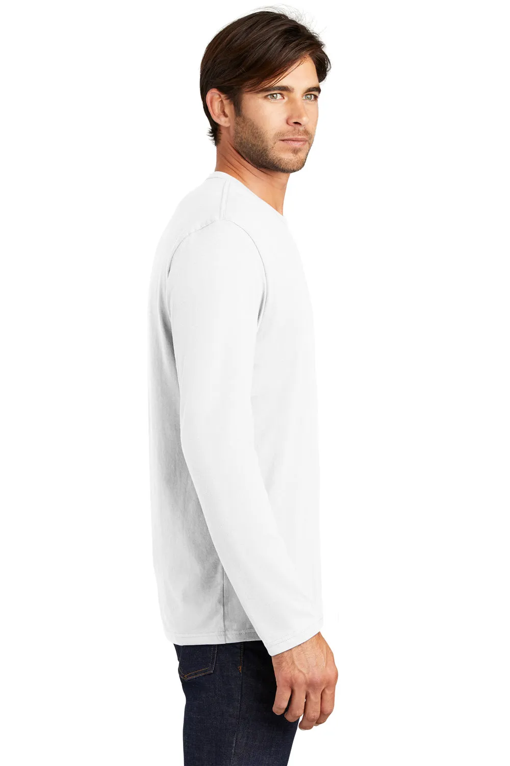 District Mens Perfect Weight Long Sleeve Crewneck T-Shirt - Bright White  Buy new Clothing District