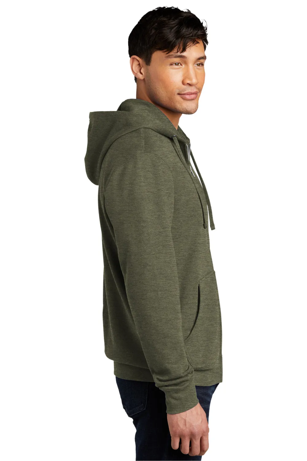 District Mens Very Important Fleece Full Zip Hooded Sweatshirt Hoodie w/ Pockets - Heather Olive Green  Buy new Clothing District