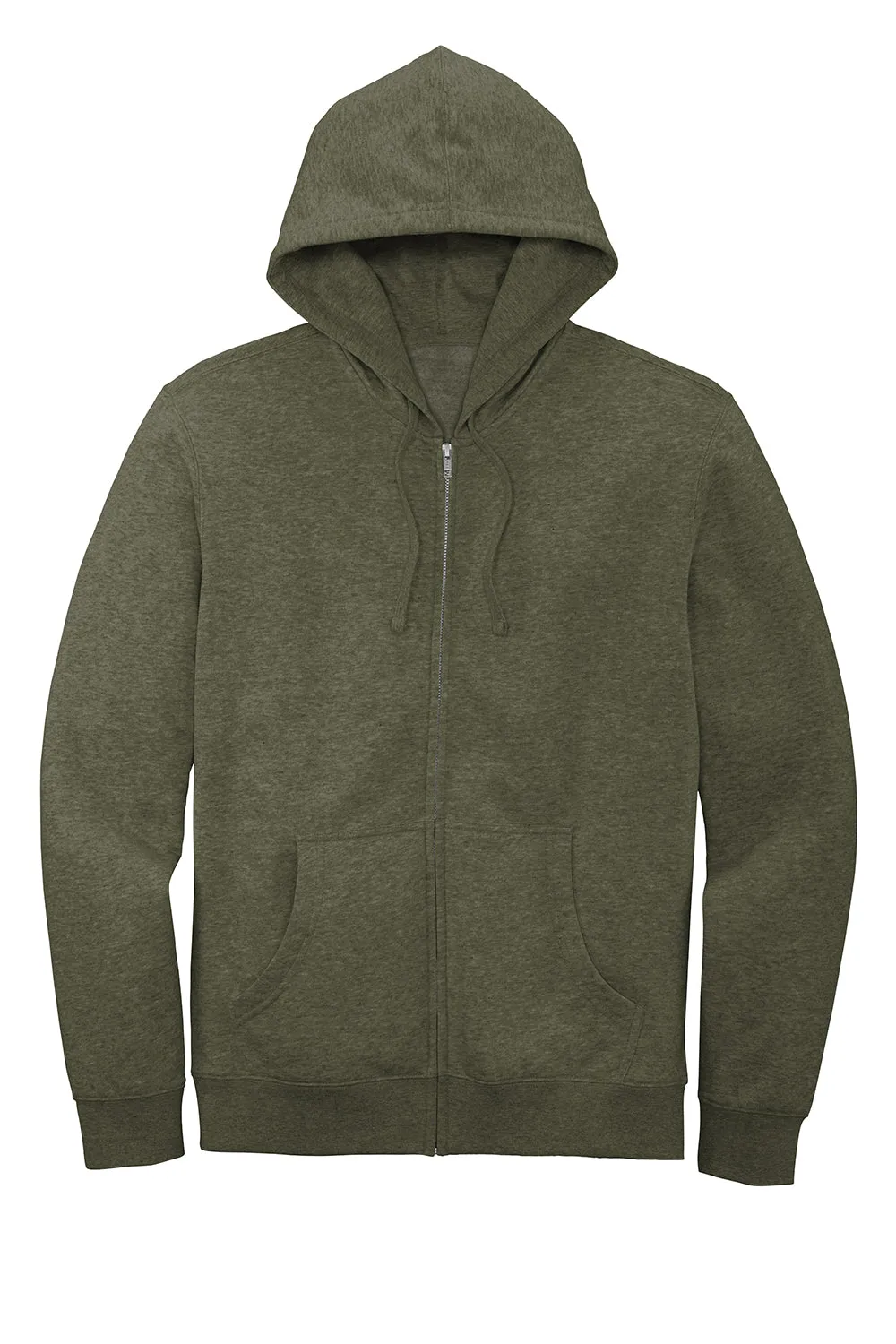 District Mens Very Important Fleece Full Zip Hooded Sweatshirt Hoodie w/ Pockets - Heather Olive Green  Buy new Clothing District