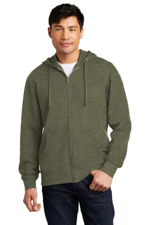 District Mens Very Important Fleece Full Zip Hooded Sweatshirt Hoodie w/ Pockets - Heather Olive Green  Buy new Clothing District