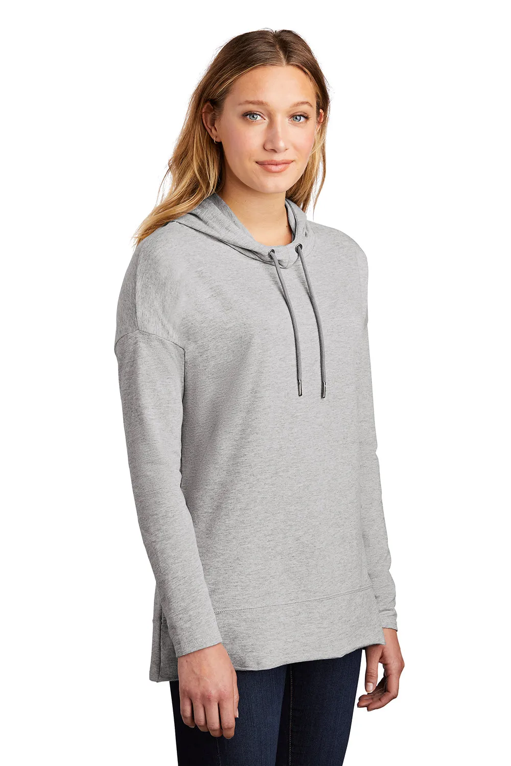District Womens French Terry Hooded T-Shirt Hoodie - Heather Light Grey  Buy new Clothing District
