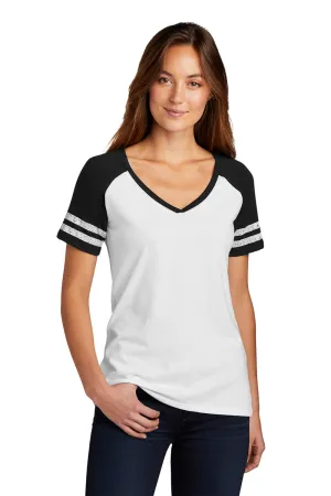District Womens Game Short Sleeve V-Neck T-Shirt - White/Black  Buy new Clothing District