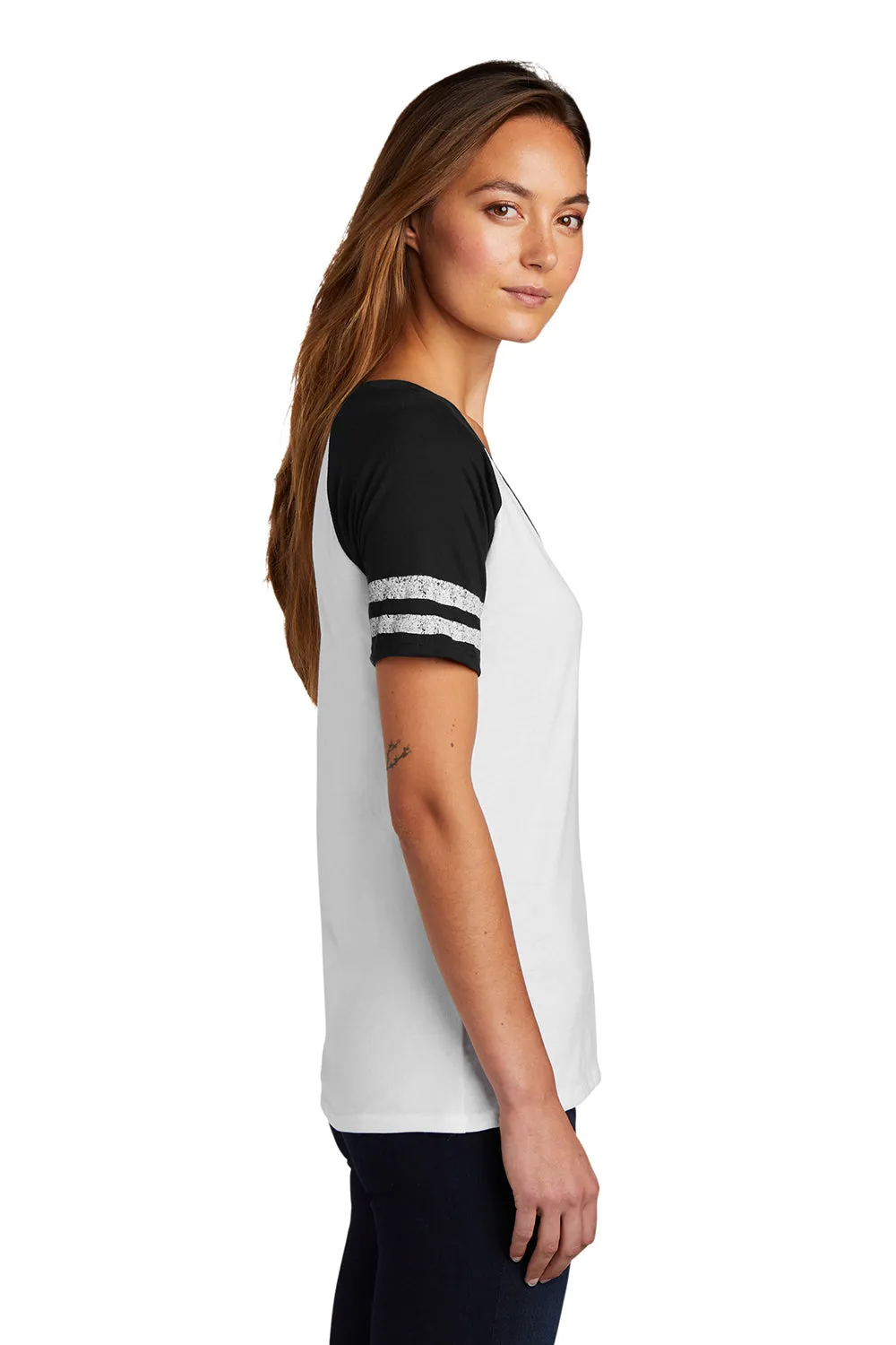 District Womens Game Short Sleeve V-Neck T-Shirt - White/Black  Buy new Clothing District