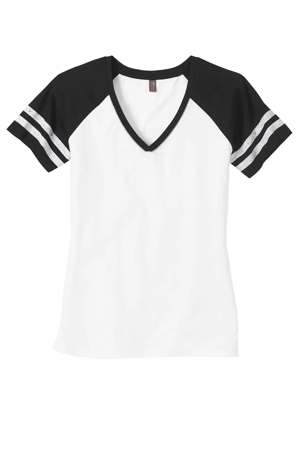 District Womens Game Short Sleeve V-Neck T-Shirt - White/Black  Buy new Clothing District