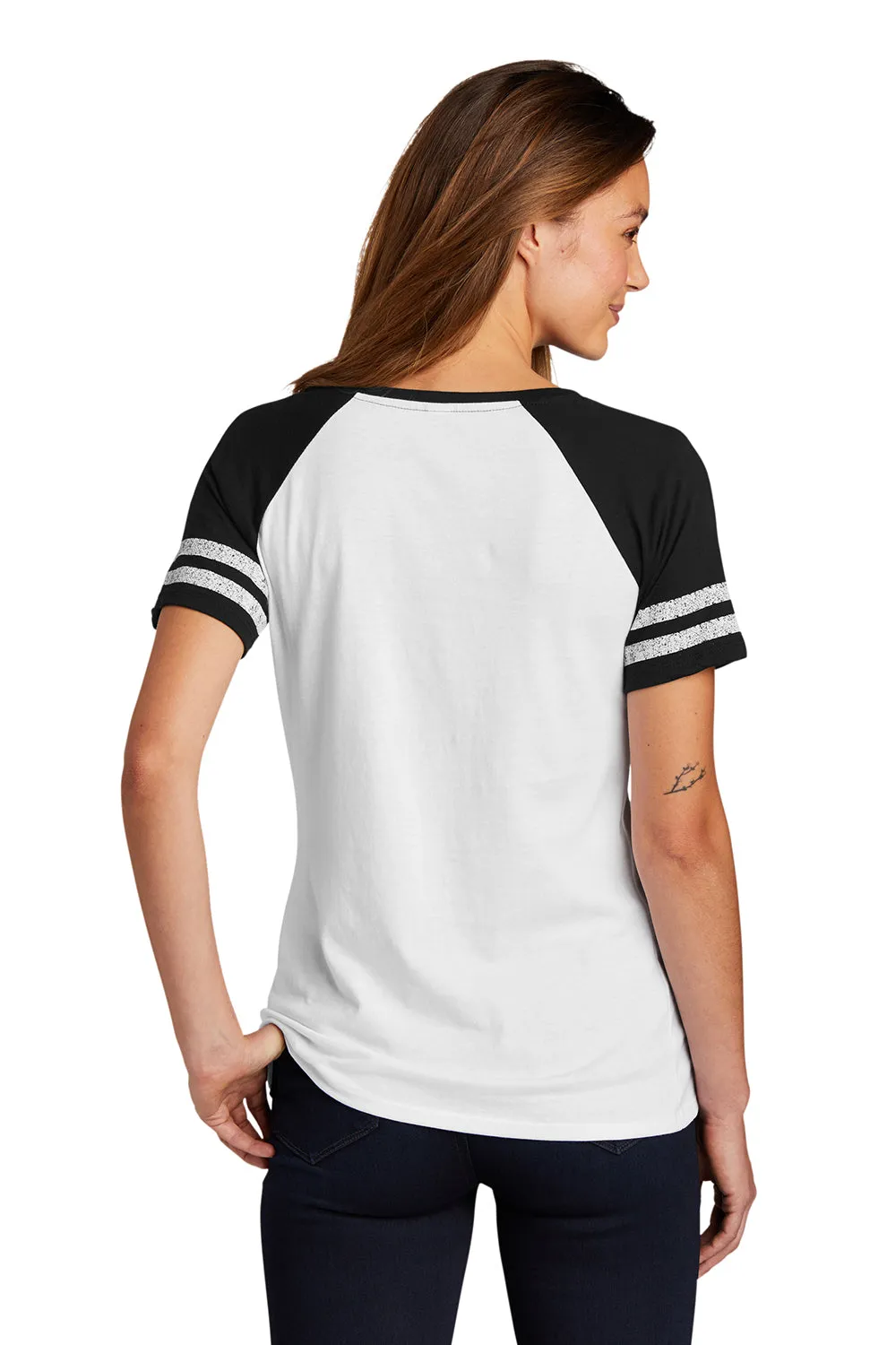 District Womens Game Short Sleeve V-Neck T-Shirt - White/Black  Buy new Clothing District