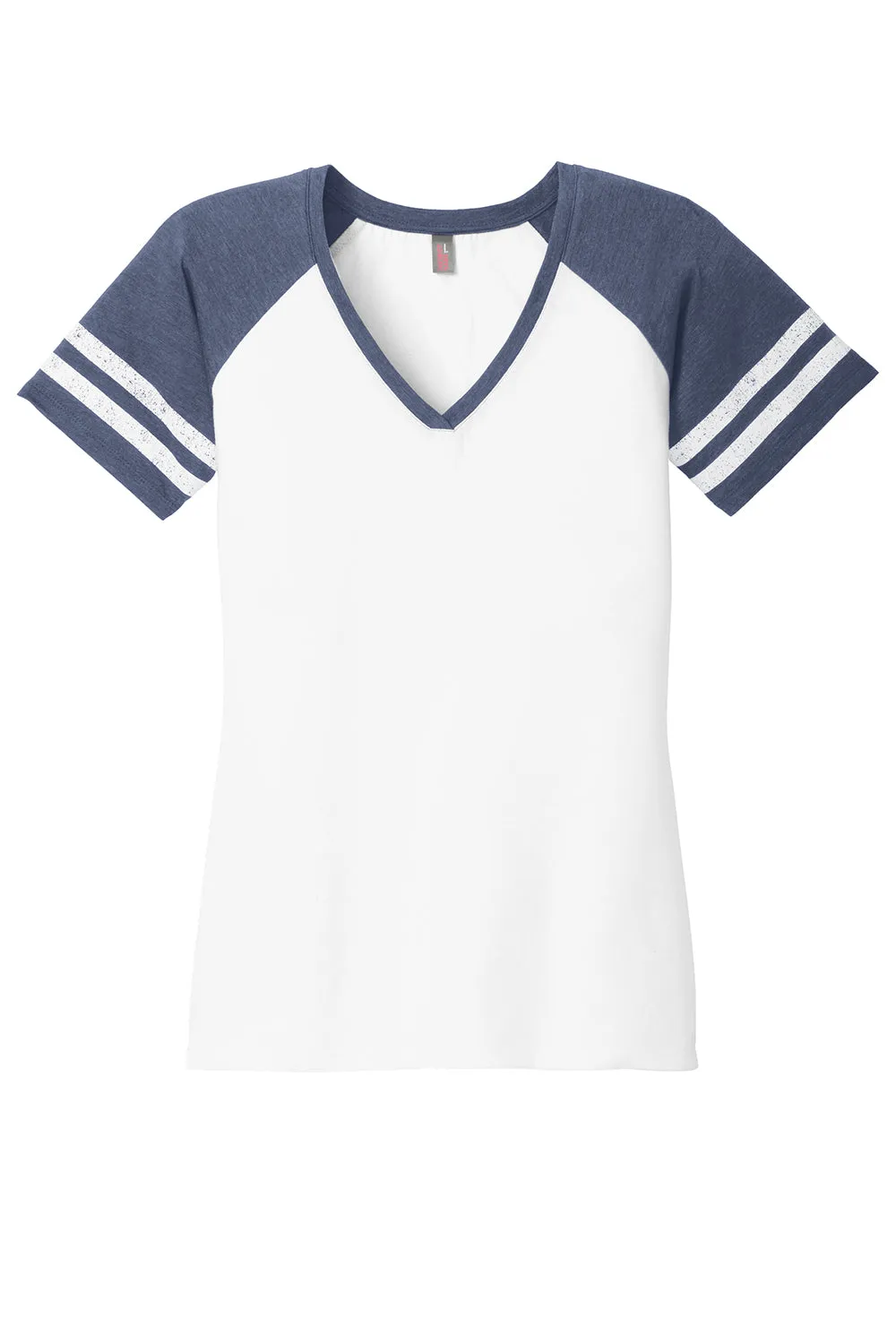 District Womens Game Short Sleeve V-Neck T-Shirt - White/Heather Navy Blue  Buy new Clothing District