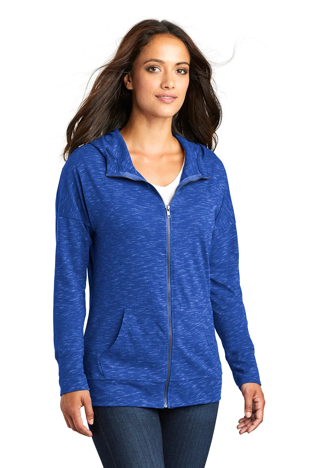 District Womens Medal Full Zip Hooded Sweatshirt Hoodie w/ Pockets - Deep Royal Blue  Buy new Clothing District