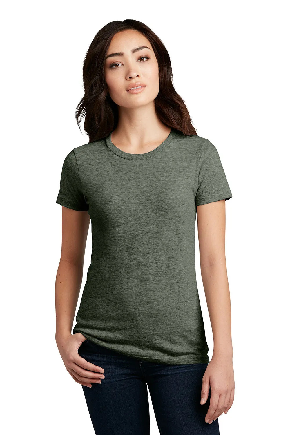District Womens Perfect Blend Short Sleeve Crewneck T-Shirt - Heather Olive Green  Buy new Clothing District