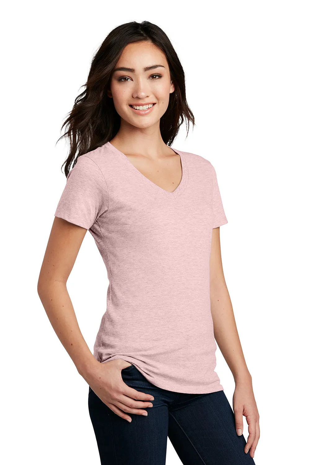 District Womens Perfect Blend Short Sleeve V-Neck T-Shirt - Heather Lavender  Buy new Clothing District