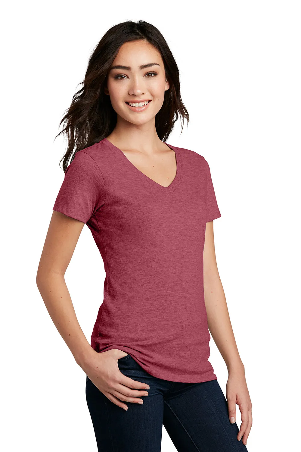 District Womens Perfect Blend Short Sleeve V-Neck T-Shirt - Heather Red  Buy new Clothing District