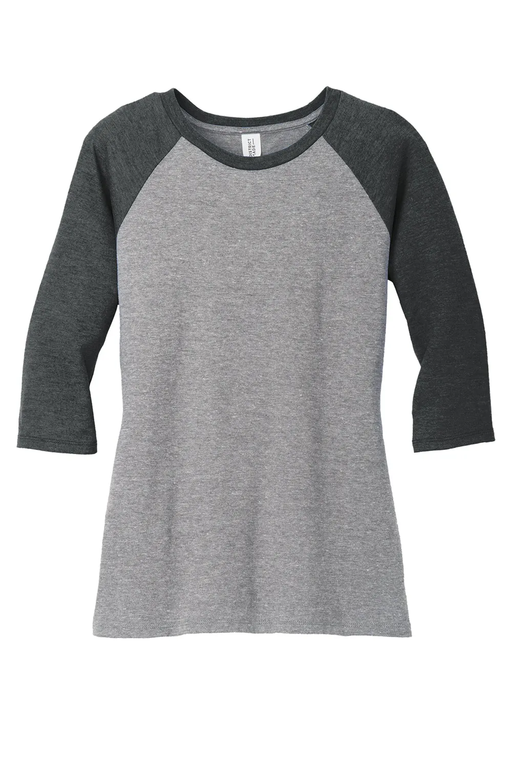 District Womens Perfect Tri 3/4 Sleeve Crewneck T-Shirt - Grey Frost/Black  Buy new Clothing District