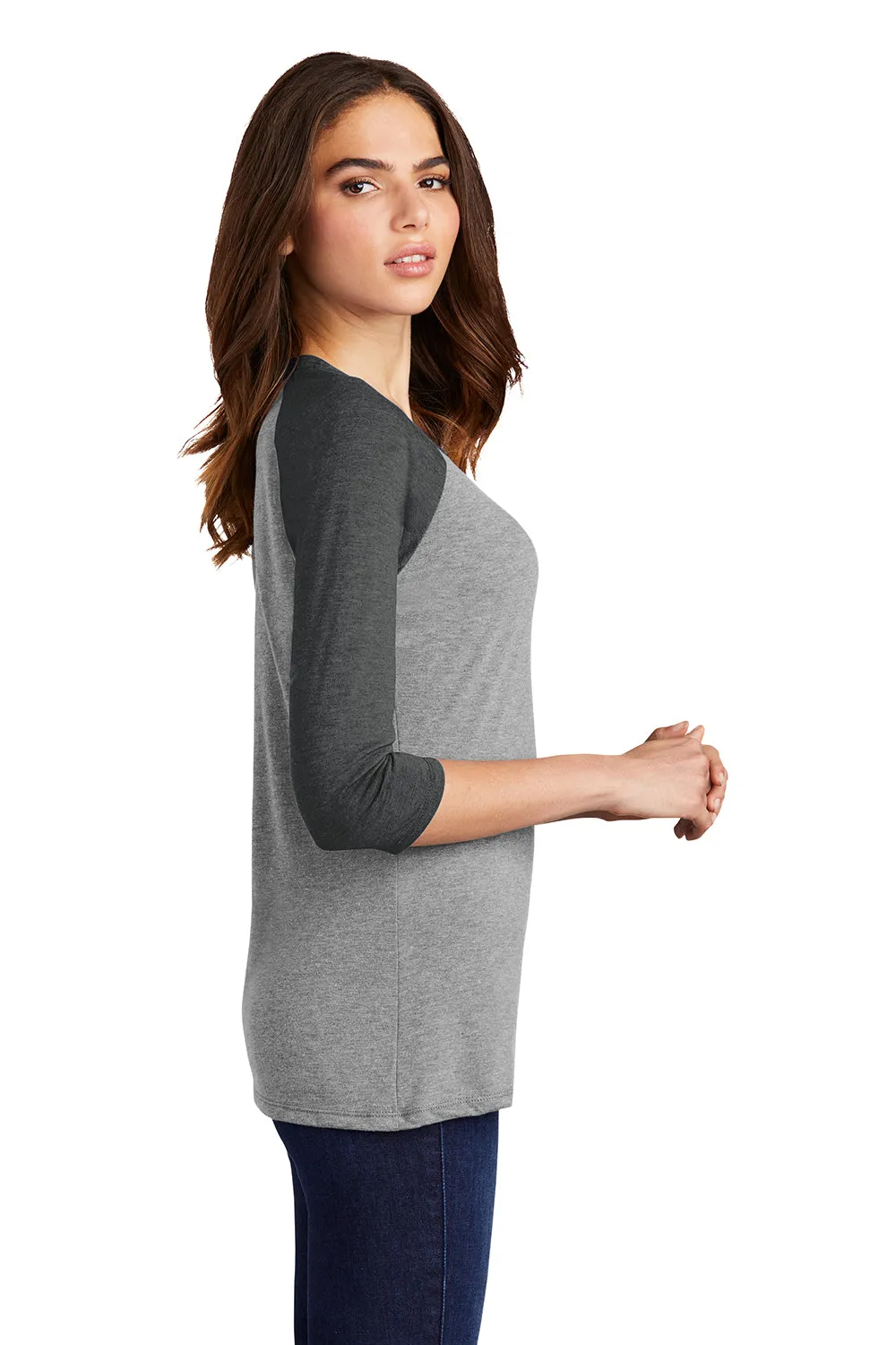 District Womens Perfect Tri 3/4 Sleeve Crewneck T-Shirt - Grey Frost/Black  Buy new Clothing District