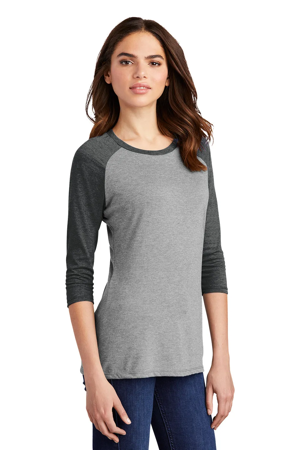 District Womens Perfect Tri 3/4 Sleeve Crewneck T-Shirt - Grey Frost/Black  Buy new Clothing District