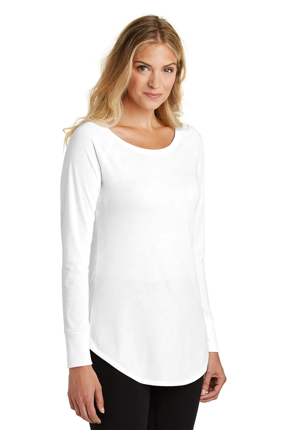 District Womens Perfect Tri Long Sleeve Crewneck T-Shirt - White  Buy new Clothing District
